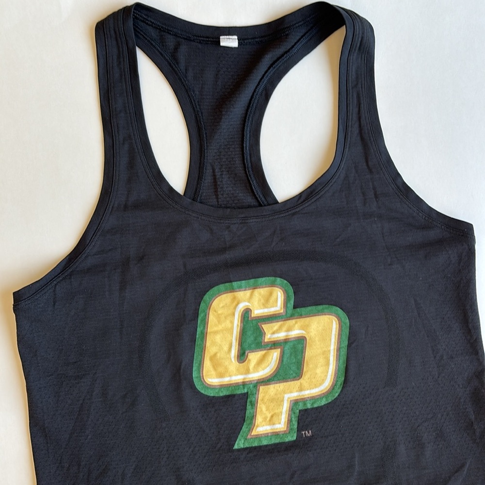 lululemon athletica Black Tank Top with Gold and Green Logo